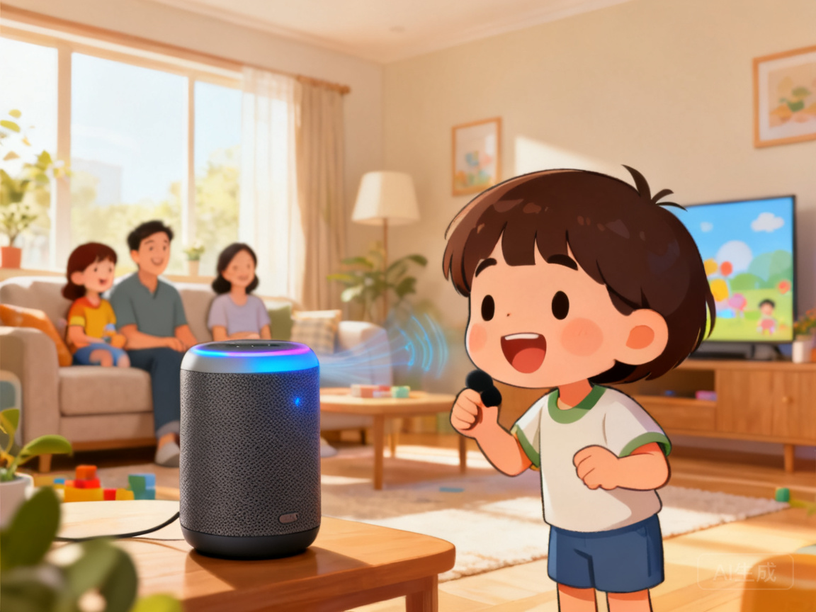 小朋友对着智能音箱说话